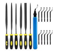 Deburring Tool Kit with 6 Needle Files and 10 Replacement Blades for Wood, Plastic, Steel - Forged Bearing Steel Files, 360° Rotating Blades, Compact Handle Design