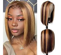 DÉBUT 4/27 Ombre Straight Bob Wigs Human Hair T Part Lace Front Bob Wig Pre Plucked with Baby Hair 150% Density Brazilian Virgin Hair for Women(10 Inches, Ombre Highlight)