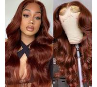 DÉBUT Bright Reddish Brown Body Wave Lace Front Wig Human Hair 13×4 Lace Front Wigs for Women HD Lace Front Wig Human Hair 180% Density Pre Plucked with Baby Hair Glueless Wigs (20 inches, 33A)