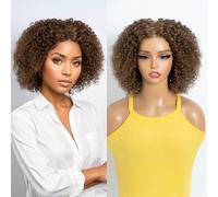 DÉBUT Curly Bob Wig Human Hair 100% Brazilian Virgin Human Hair Wig For Black Women 180% Density Machine Made None Lace Front Wig(14 Inches, 6)