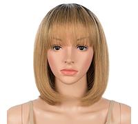 DÉBUT human hair Bob Wig with Bangs Short Straight Wigs for Women Pixie Cut 150% Density Brazilian Virgin Remy Hair（10 inches,TT1B27）