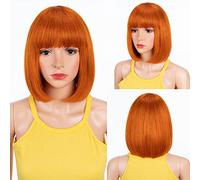 DÉBUT human hair Bob Wig with Bangs Short Straight Wigs for Women Pixie Cut 150% Density Brazilian Virgin Remy Hair（10 inches,S ORANGE）