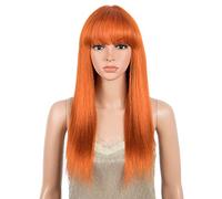 DÉBUT Human Hair Wigs for Black Women Straight Wigs with Bangs 10A Unprocessed Brazilian Virgin Remy Hair 150% Density (20 Inch, S ORANGE)
