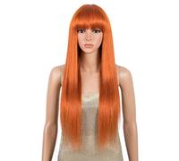 DÉBUT Human Hair Wigs for Black Women Straight Wigs with Bangs 10A Unprocessed Brazilian Virgin Remy Hair 150% Density (26 Inch, S ORANGE)