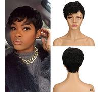 DÉBUT Human Hair Wigs for Women short Pixie Wigs Brazilian Virgin Hair 9 inches 76g (9 inches, 1B: Black)