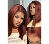 DÉBUT Kinky Straight Lace Front Human Hair Bob Wigs for Black Women Pre Cut Wear and Go Glueless Bob Wigs with Baby Hair Pre Plucked 180% Density(14 Inches, 33A)