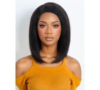 DÉBUT Kinky Straight Lace Front Human Hair Bob Wigs for Black Women Pre Cut Wear and Go Glueless Bob Wigs with Baby Hair Pre Plucked 180% Density(12 Inches, Natural Black)