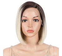 Début Lace Front Wigs for Black Women Bob Wigs for White Women Synthetic Hair 9.5" 120g Blond Straight Swiss Lace Heat Resistant Fibers Half Hand Tied (9.5 Inches, TT6/613)