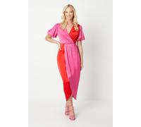 Debut London by Coast Satin Colour Block Puff Sleeve Dress Debut London Pink 10
