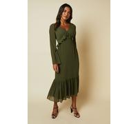 Debut London Women's By Coast Kimono Sleeve Tiered Hem Georgette Midi Dress in Olive | Size: 10 Debut London Olive 10