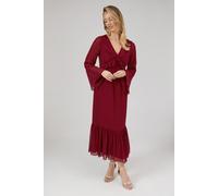 Debut London Women's By Coast Kimono Sleeve Tiered Hem Georgette Midi Dress in Oxblood | Size: 8 Debut London Oxblood 8