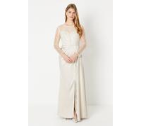 Debut London Women's by Coast Long Sleeve Satin Skirt Prom Dress in Champagne | Size: 10 Debut London Champagne 10