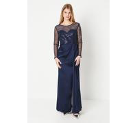 Debut London Women's by Coast Long Sleeve Satin Skirt Prom Dress in Navy | Size: 8 Debut London Navy 8