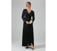 Debut London Women's by Coast Long Sleeve Waterfall Detail Satin Bridesmaid Dress in Black | Size: 10 Debut London Black 10