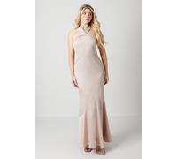 Debut London Women's by Coast Twist Halterneck Satin Bridesmaid Dress in Mink | Size: 12 Debut London Mink 12