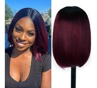 DÉBUT Ombre Red Straight Bob Wigs Human Hair T Part Lace Front Bob Wig Pre Plucked with Baby Hair 150% Density Brazilian Virgin Hair for Women(10 Inches, Ombre Red)