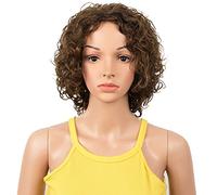 DÉBUT Short Bob Wigs with Air Bangs Short Curly Wavy Human Hair Bob Wigs for Women 10 inches 120g 130% Density (10 inches, auburn brown)