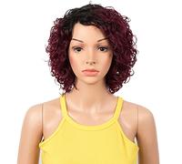 DÉBUT Short Bob Wigs with Air Bangs Short Curly Wavy Human Hair Bob Wigs for Women 10 inches 120g 130% Density (10 inches, Ombre Red)