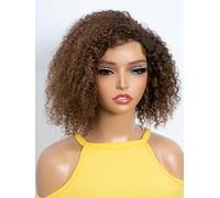 DÉBUT Short Curly Bob Wigs Human Hair 10 inch Brown Side Part Lace Curly Bob Wigs Wear and Go Glueless Wig for Women C-Lace Deep Curl Wig（10 Inches,P4/30/27）