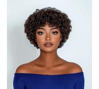 DÉBUT Short Curly Wig 100% Human Hair Wigs For Women Dark Brown Afro Curly Wig with Bangs Pixie Cut Wig Brazilian Remy Hair (8 inches, 4)