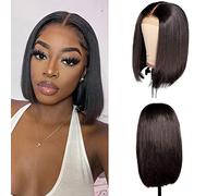 DÉBUT Straight Bob Wigs Human Hair T Part Lace Front Bob Wig Pre Plucked with Baby Hair 150% Density Brazilian Virgin Hair for Women(8 Inches, Natuarl Black)