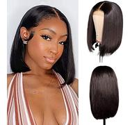 DÉBUT Straight Bob Wigs Human Hair T Part Lace Front Bob Wig Pre Plucked with Baby Hair 150% Density Brazilian Virgin Hair for Black Women(10 Inches, Natuarl Black)