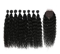 DÉBUT synthetic hair bundles with closure weave bundles with frontal swiss lace 9pcs Water Wave 20 inch 240g high temperature fiber (20 inches, 1B)