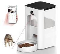 Dec-Mec Automatic Feeder with Camera for Cat, 5G WiFi Cat Food Dispenser with Laser Tease, Night Vision, 1080P HD Video, 15s Voice Recorder, Low Food & Motion/Sound Alerts (01-White)