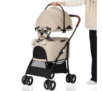 DEC-MEC Dog Stroller for Small & Medium Dogs Up to 44lbs (Khaki)