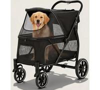 Dec-Mec Large Dogs Stroller for Multiple Pets up to 100lbs, Ultra-Breathable Pet Stroller for Medium 2 Dogs，All-Terrain with& Mesh Dual-Window，1680D Waterproof Oxford Fiber (Black)