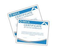 DECA Certificate of Active Membership 30pk 8.5x11” Leaders Club High School Entrepreneur Student Leadership Chapter Sponsor Recognition