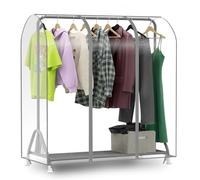 DecacnX Transparent Clothes Rail Cover 5FT Dustproof Breathable Garment Rail Cover Double Protective Zip for Easy Access, Waterproof PEVA 150cm Wide for Wardrobe Clothing Rail