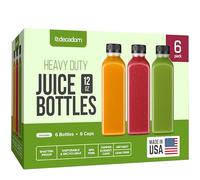 DECADORN 12 oz Juice Bottles With Caps - 6 Pack Plastic Bottles For Juicing, MADE IN USA, Reusable, Leak Proof, Freezable, BPA Free, PET Plastic, 12 ounces, 6 count