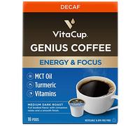 Decaf Genius Keto Coffee Pods with MCT Oil, Turmeric, and B Vitamins by VitaCup for Focus in Recyclable Single Serve Pod Compatible with K-Cup Brewers Including Keurig 2.0, 16 CT