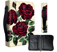 Decahouy Bible Cover Case for 9.5 x 6.7 in Large Print & Study Bibles - Waterproof PU Leather with Zipper, Handle & Pen Holder - Christian Gift for Men & Women,Dark Red Roses