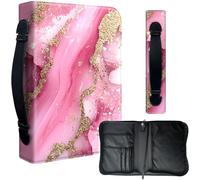 Decahouy Bible Cover Case for 9.5 x 6.7 in Large Print & Study Bibles - Waterproof PU Leather with Zipper, Handle & Pen Holder - Christian Gift for Men & Women,Pink Sparkling Marble