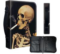 Decahouy Bible Cover Case for 9.5 x 6.7 in Large Print & Study Bibles - Waterproof PU Leather with Zipper, Handle & Pen Holder - Christian Gift for Men & Women,A Smoking Skeleton