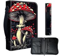 Decahouy Bible Cover Case for 9.5 x 6.7 in Large Print & Study Bibles - Waterproof PU Leather with Zipper, Handle & Pen Holder - Christian Gift for Men & Women,Vintage Red Mushrooms