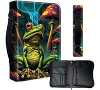 Decahouy Bible Cover Case for 9.5 x 6.7 in Large Print & Study Bibles - Waterproof PU Leather with Zipper, Handle & Pen Holder - Christian Gift for Men & Women,Green Frog and Mushroom