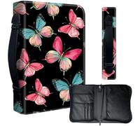 Decahouy Bible Cover Case for 9.5 x 6.7 in Large Print & Study Bibles - Waterproof PU Leather with Zipper, Handle & Pen Holder - Christian Gift for Men & Women,Colorful Butterflies