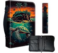 Decahouy Bible Cover Case for 9.5 x 6.7 in Large Print & Study Bibles - Waterproof PU Leather with Zipper, Handle & Pen Holder - Christian Gift for Men & Women,Green Sea Turtle and Island