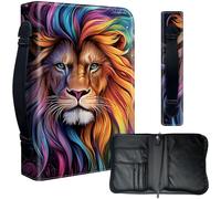 Decahouy Bible Cover Case for 9.5 x 6.7 in Large Print & Study Bibles - Waterproof PU Leather with Zipper, Handle & Pen Holder - Christian Gift for Men & Women,Majestic Colorful Lion