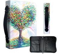 Decahouy Bible Cover Case for 9.5 x 6.7 in Large Print & Study Bibles - Waterproof PU Leather with Zipper, Handle & Pen Holder - Christian Gift for Men & Women,Heart-shaped Tree and Leaves