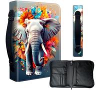 Decahouy Bible Cover Case for 9.5 x 6.7 in Large Print & Study Bibles - Waterproof PU Leather with Zipper, Handle & Pen Holder - Christian Gift for Men & Women,Elegant Elephant and Flowers