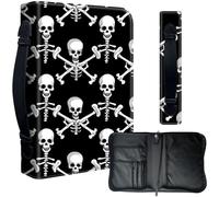 Decahouy Bible Cover Case for 9.5 x 6.7 in Large Print & Study Bibles - Waterproof PU Leather with Zipper, Handle & Pen Holder - Christian Gift for Men & Women,Black White Cartoon Skeletons
