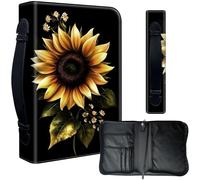 Decahouy Bible Cover Case for 9.5 x 6.7 in Large Print & Study Bibles - Waterproof PU Leather with Zipper, Handle & Pen Holder - Christian Gift for Men & Women,Sunflower with Small Flower