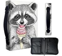 Decahouy Bible Cover Case for 9.5 x 6.7 in Large Print & Study Bibles - Waterproof PU Leather with Zipper, Handle & Pen Holder - Christian Gift for Men & Women,Cute Raccoon Eating Ice Cream