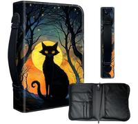 Decahouy Bible Cover Case for 9.5 x 6.7 in Large Print & Study Bibles - Waterproof PU Leather with Zipper, Handle & Pen Holder - Christian Gift for Men & Women,Mysterious Forest Black Cat
