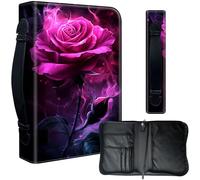 Decahouy Bible Cover Case for 9.5 x 6.7 in Large Print & Study Bibles - Waterproof PU Leather with Zipper, Handle & Pen Holder - Christian Gift for Men & Women,Pink Rose with Smoke Swirling