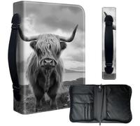 Decahouy Bible Cover Case for 9.5 x 6.7 in Large Print & Study Bibles - Waterproof PU Leather with Zipper, Handle & Pen Holder - Christian Gift for Men & Women,Vintage Highland Cow